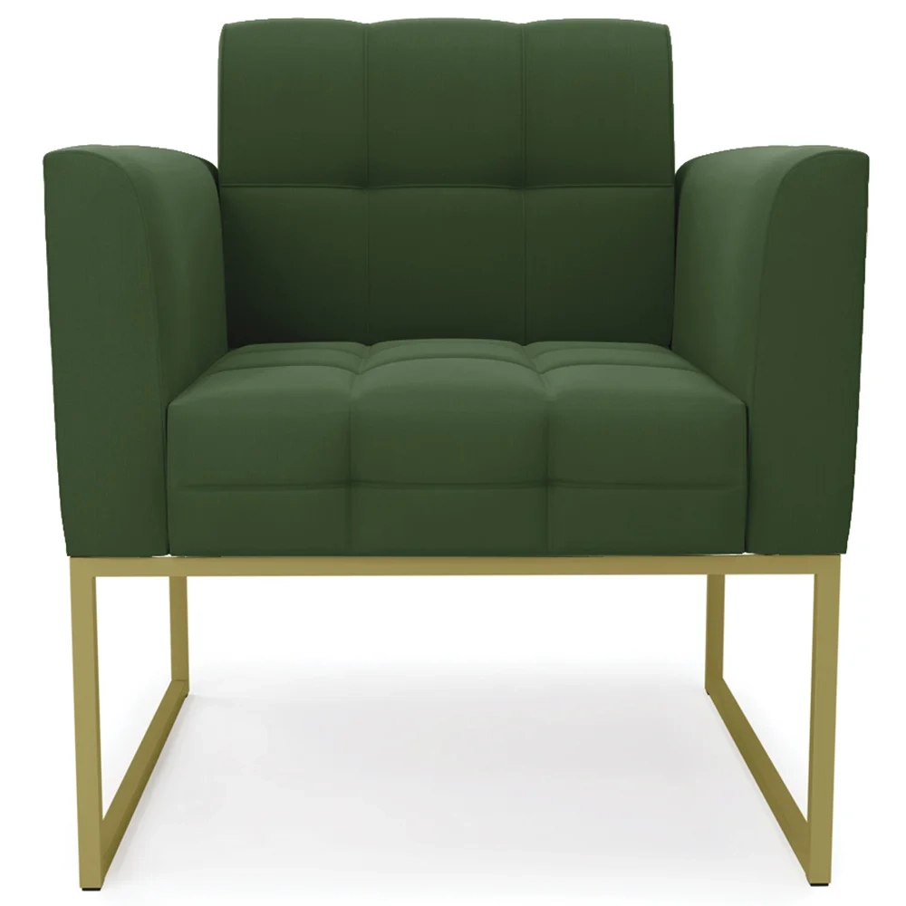 Sofá Namoradeira e 1 Poltrona Base Industrial Dourado Ana Suede Verde - Ibiza