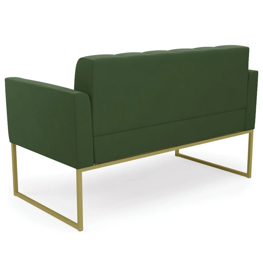 Sofá Namoradeira e 1 Poltrona Base Industrial Dourado Ana Suede Verde - Ibiza