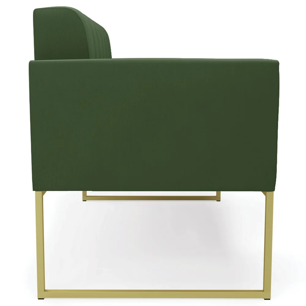 Sofá Namoradeira e 1 Poltrona Base Industrial Dourado Ana Suede Verde - Ibiza
