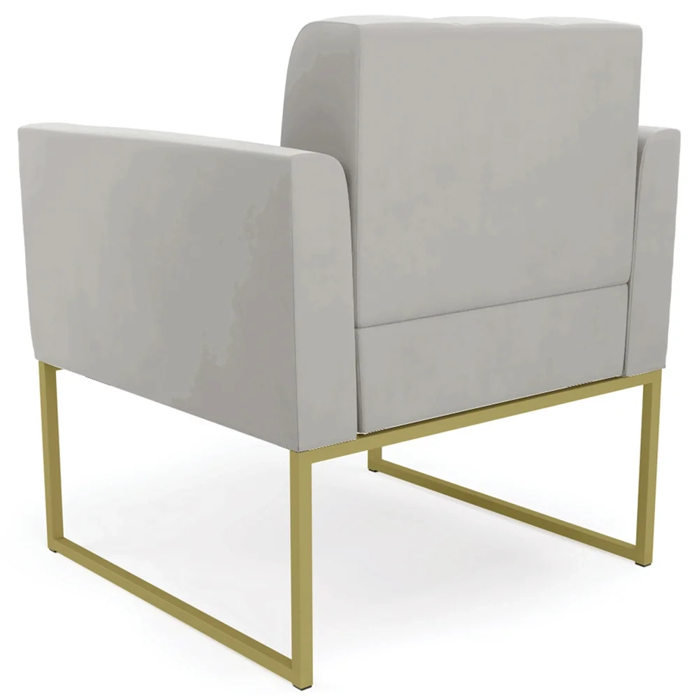 Sofá Namoradeira e 1 Poltrona Base Industrial Dourado Ana Veludo Cinza - Ibiza