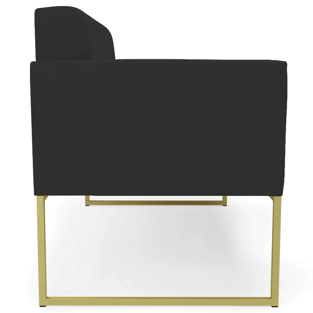 Sofá Namoradeira e 1 Poltrona Base Industrial Dourado Ana Veludo Preto - Ibiza