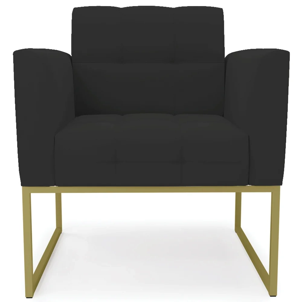 Sofá Namoradeira e 1 Poltrona Base Industrial Dourado Ana Veludo Preto - Ibiza