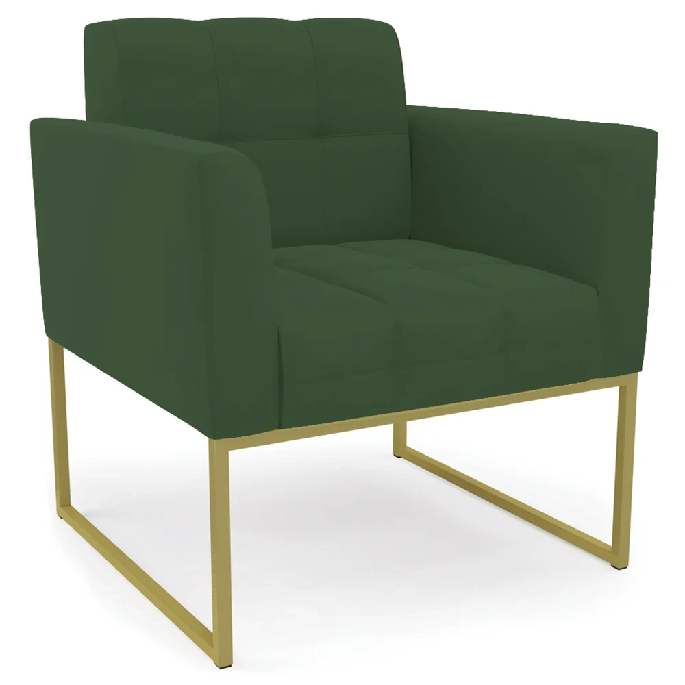 Sofá Namoradeira e 1 Poltrona Base Industrial Dourado Ana Veludo Verde - Ibiza