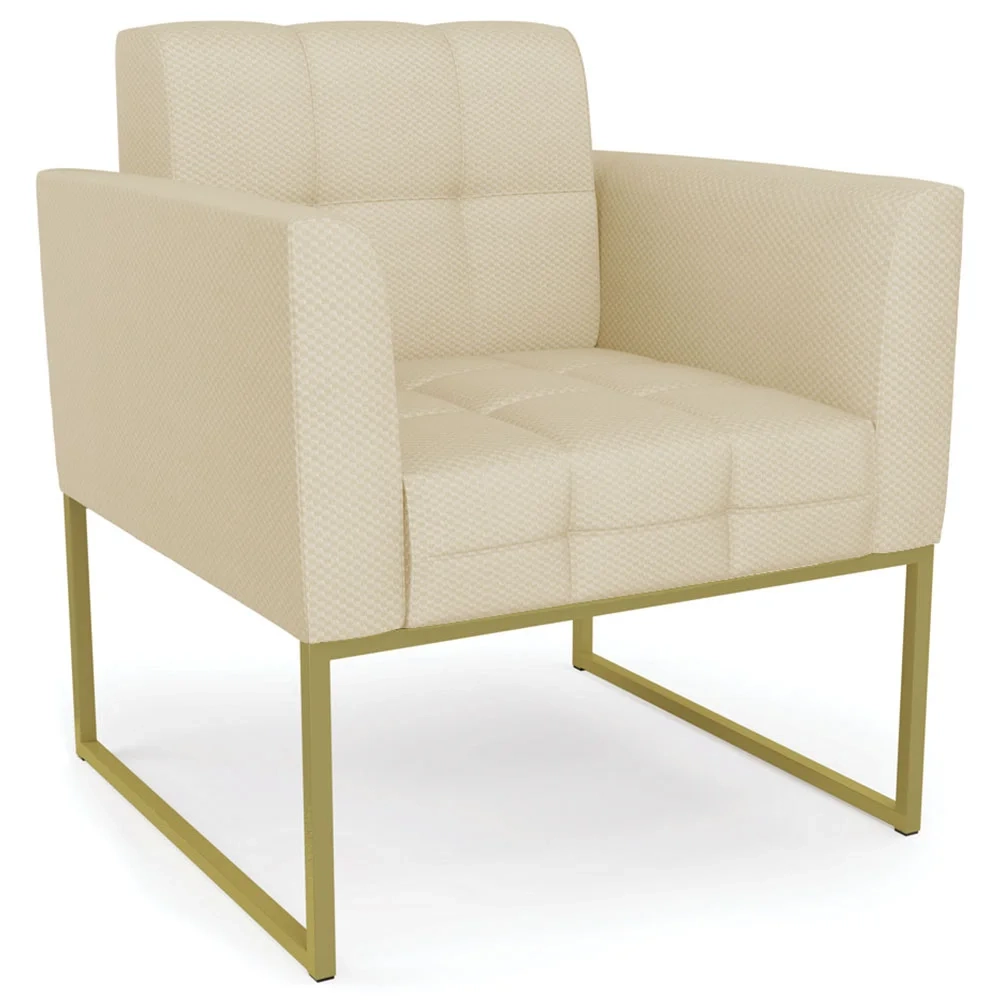 Sofá Namoradeira e 1 Poltrona Base Industrial Dourado Ana Veludo Luxo Off White - Ibiza