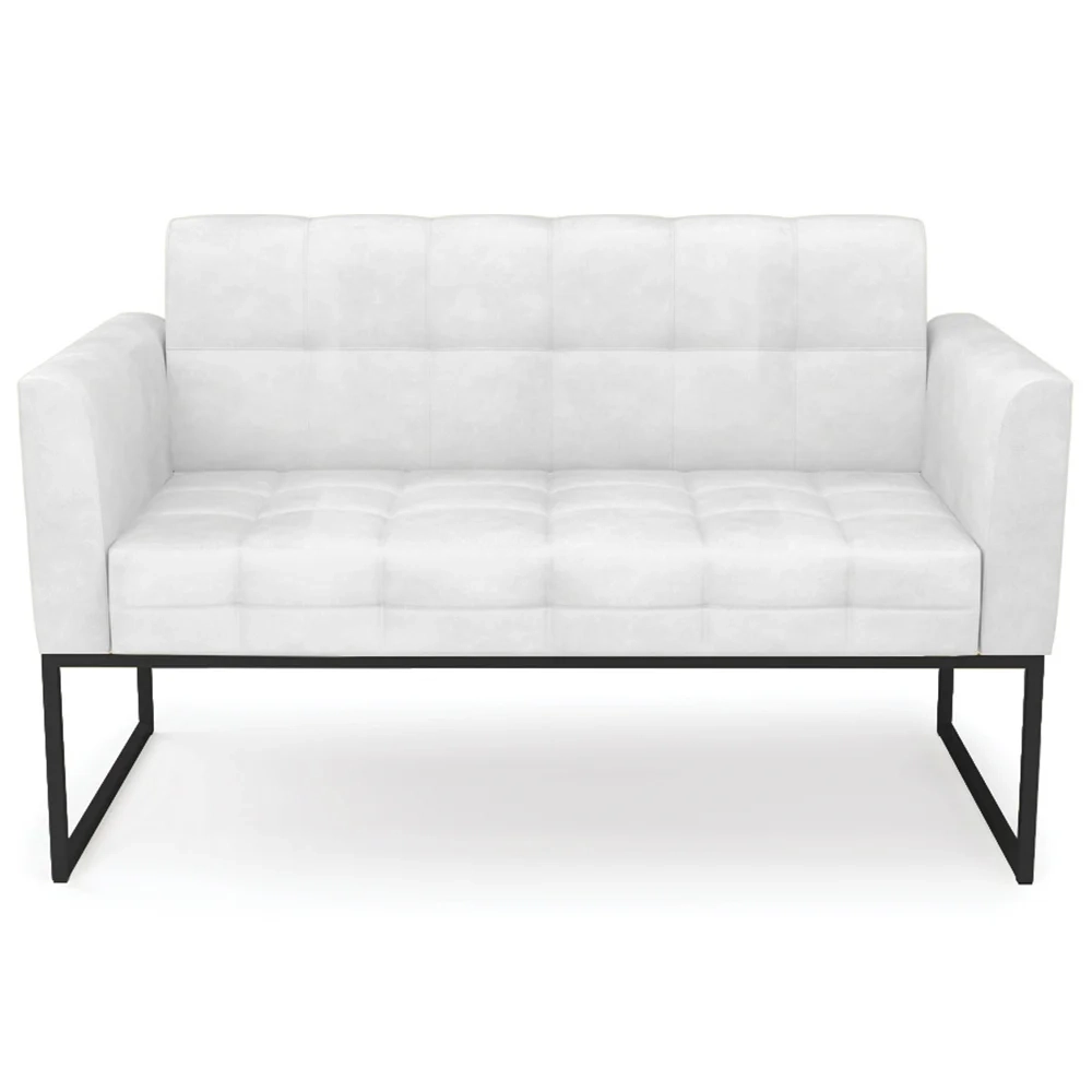 Sofá Namoradeira e 1 Poltrona Base Industrial Preto Ana Sintético PU Branco - Ibiza