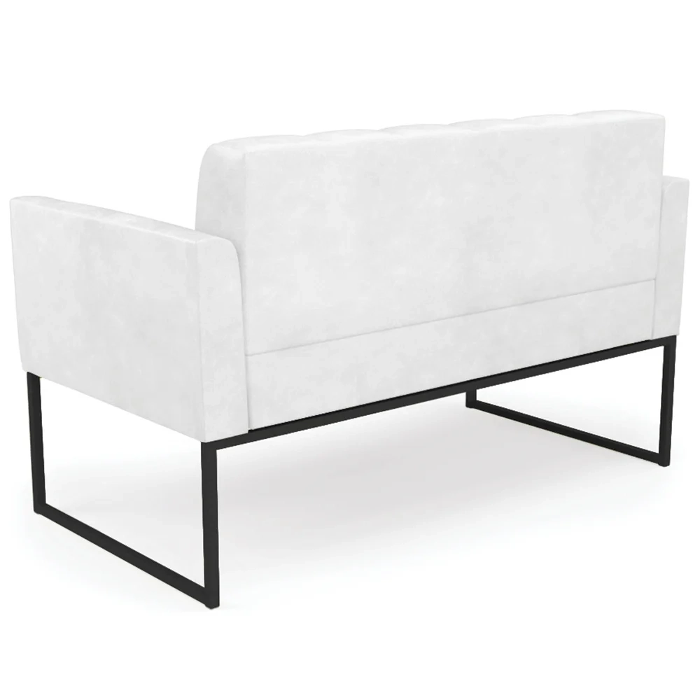 Sofá Namoradeira e 1 Poltrona Base Industrial Preto Ana Sintético PU Branco - Ibiza