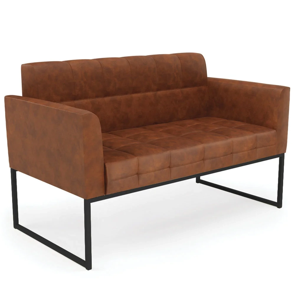 Sofá Namoradeira e 1 Poltrona Base Industrial Preto Ana Sintético PU Nozes - Ibiza