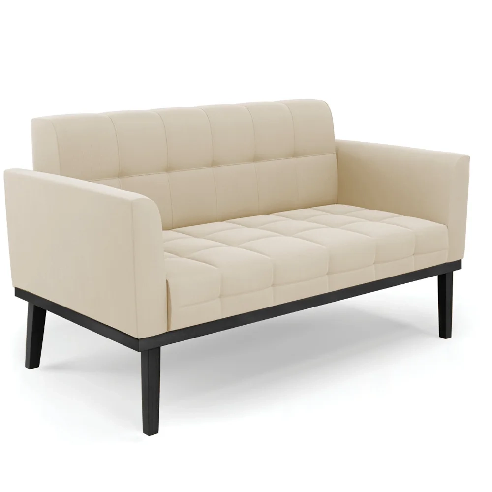 Sofá Namoradeira e 2 Poltronas Base Madeira Preto Ana Suede Bege - Ibiza