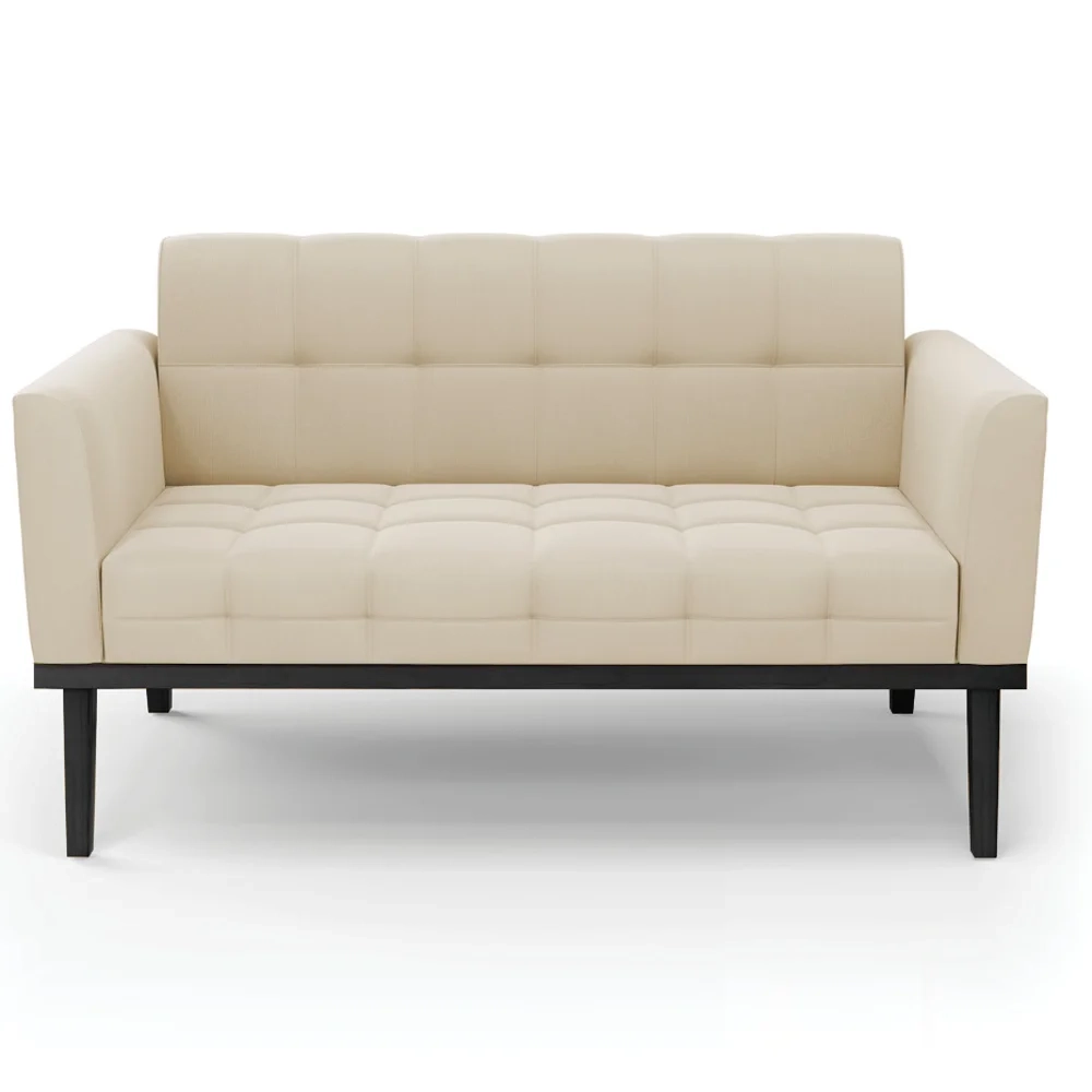 Sofá Namoradeira e 2 Poltronas Base Madeira Preto Ana Suede Bege - Ibiza