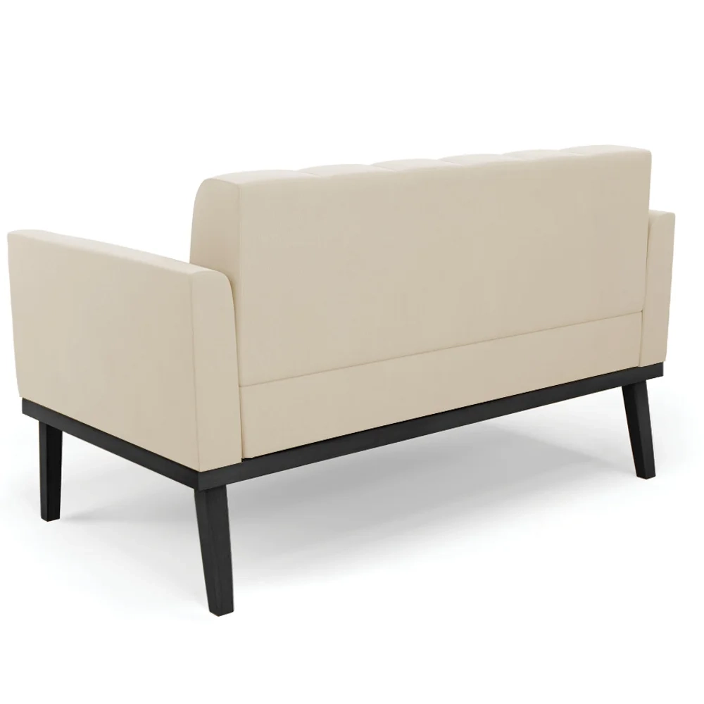 Sofá Namoradeira e 2 Poltronas Base Madeira Preto Ana Suede Bege - Ibiza