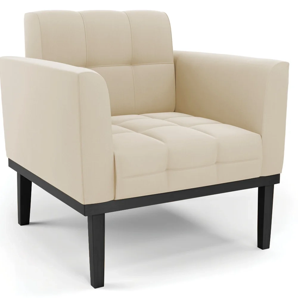 Sofá Namoradeira e 2 Poltronas Base Madeira Preto Ana Suede Bege - Ibiza