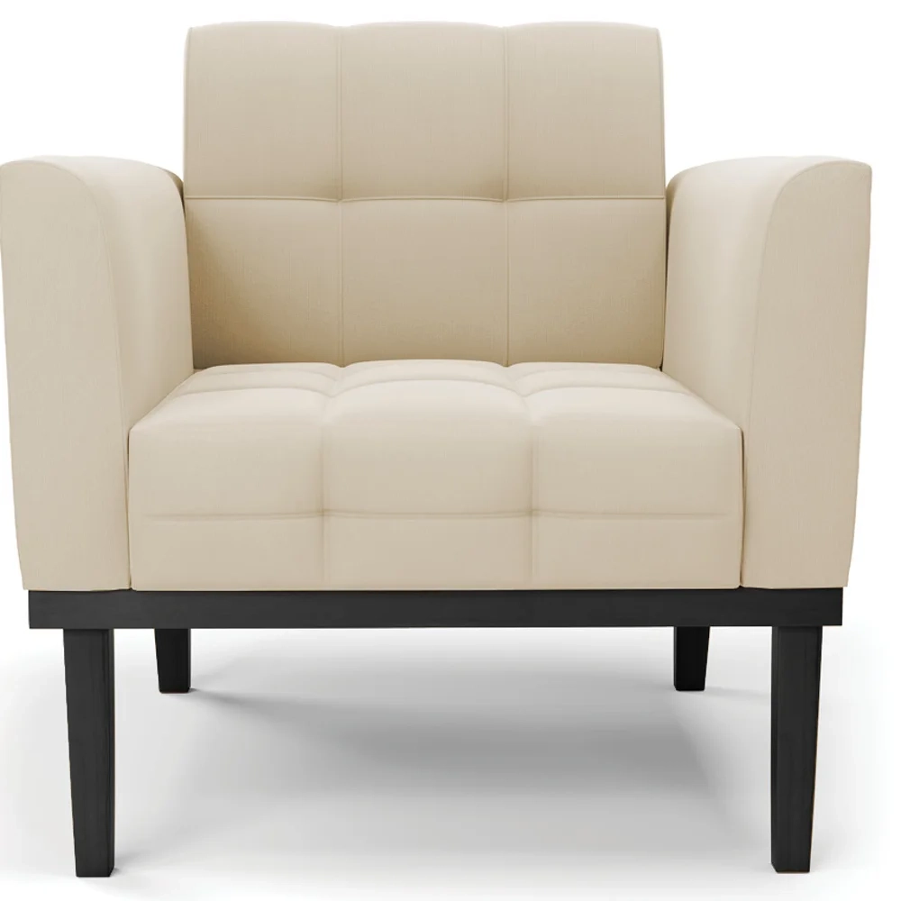 Sofá Namoradeira e 2 Poltronas Base Madeira Preto Ana Suede Bege - Ibiza