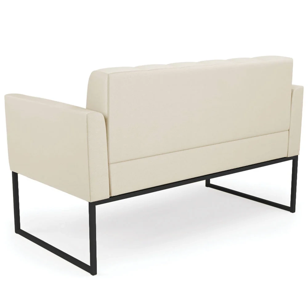 Sofá Namoradeira e 1 Poltrona Base Industrial Preto Ana Sintético Bege - Ibiza