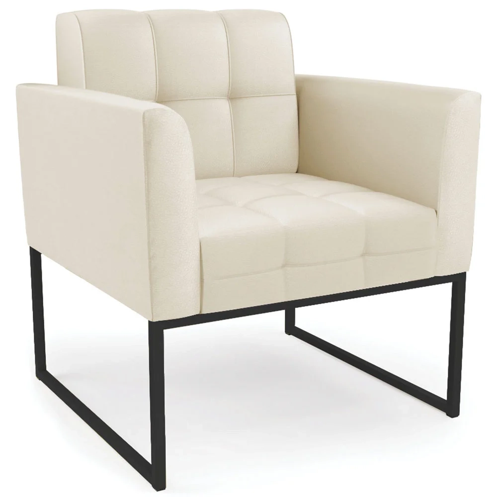 Sofá Namoradeira e 1 Poltrona Base Industrial Preto Ana Sintético Bege - Ibiza