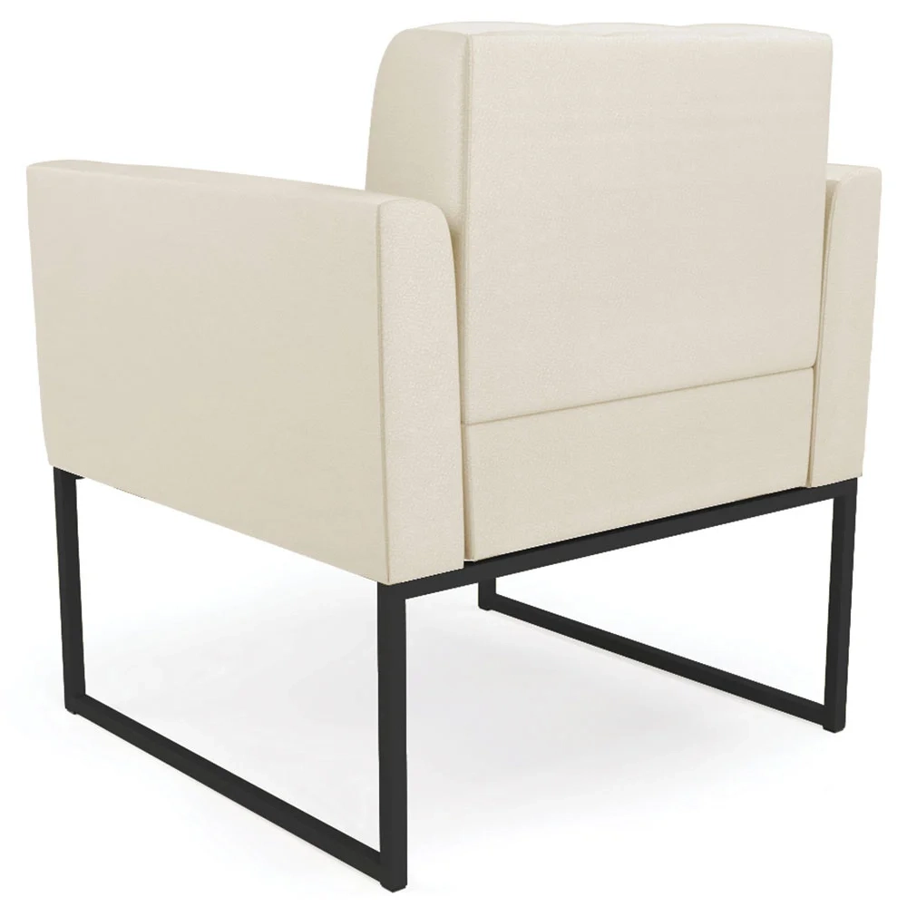 Sofá Namoradeira e 1 Poltrona Base Industrial Preto Ana Sintético Bege - Ibiza