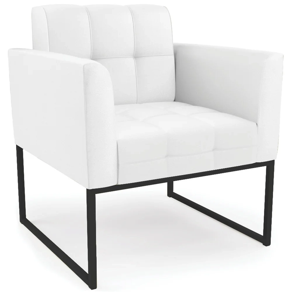 Sofá Namoradeira e 1 Poltrona Base Industrial Preto Ana Sintético Branco - Ibiza