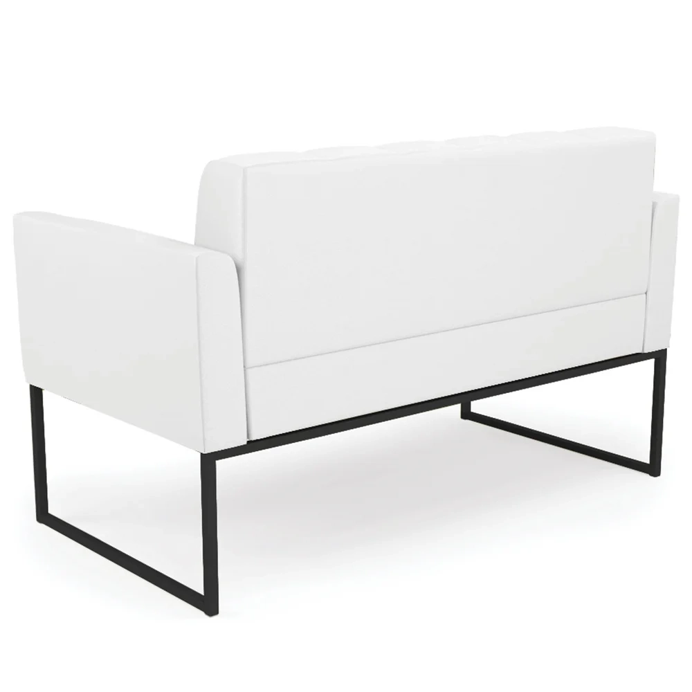 Sofá Namoradeira e 1 Poltrona Base Industrial Preto Ana Sintético Branco - Ibiza