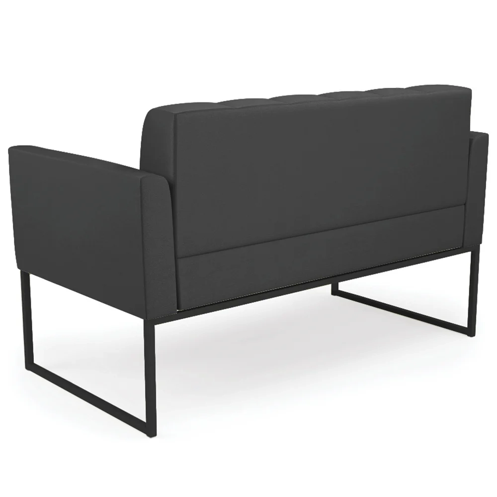 Sofá Namoradeira e 1 Poltrona Base Industrial Preto Ana Sintético Preto - Ibiza