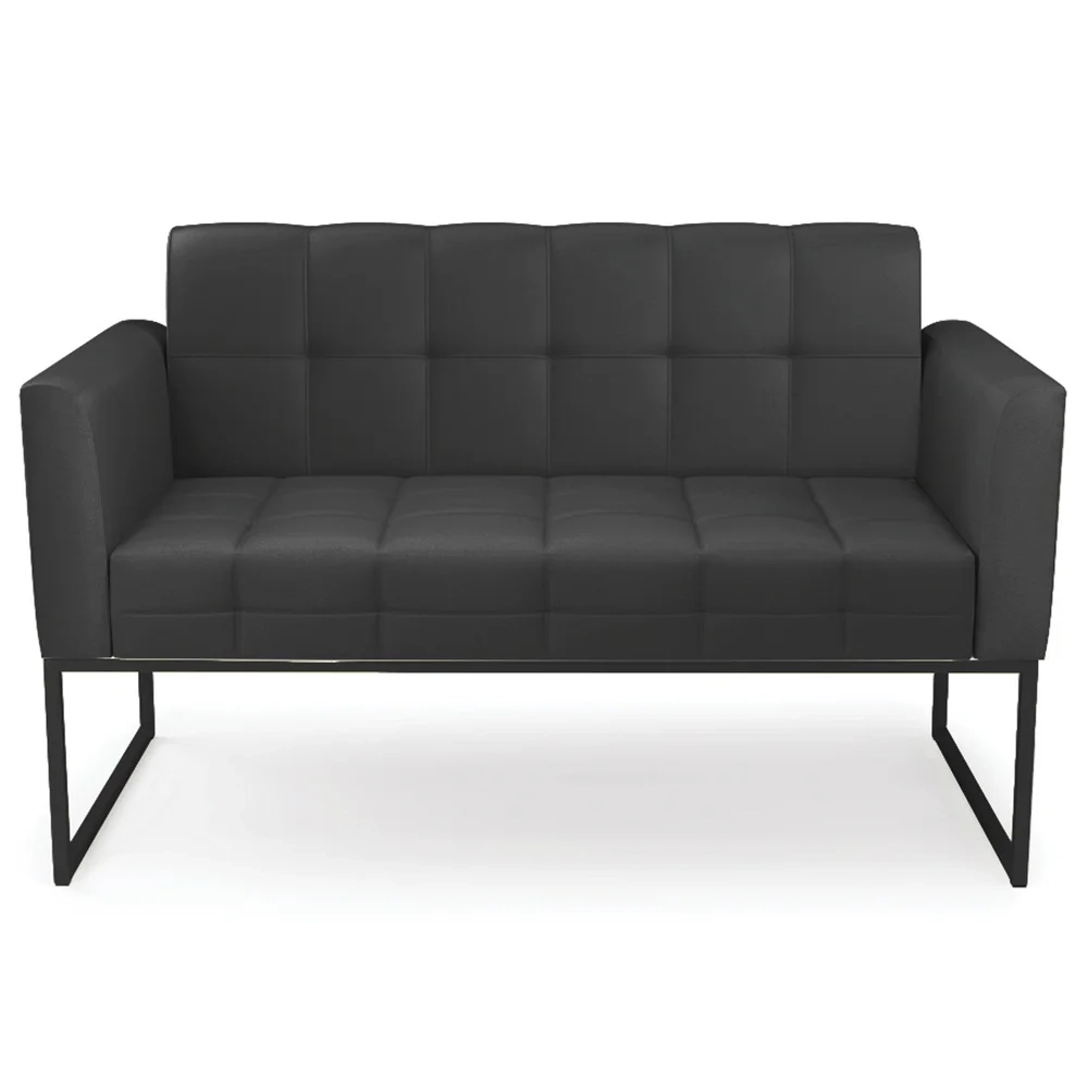 Sofá Namoradeira e 1 Poltrona Base Industrial Preto Ana Sintético Preto - Ibiza