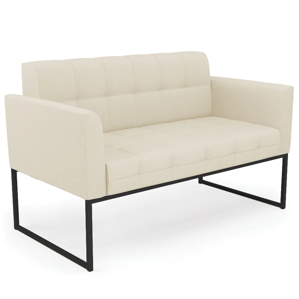 Sofá Namoradeira e 1 Poltrona Base Industrial Preto Ana Linho Bege - Ibiza