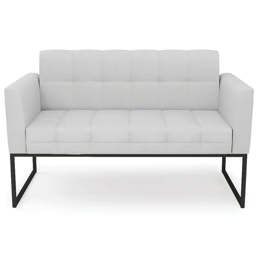 Sofá Namoradeira e 1 Poltrona Base Industrial Preto Ana Linho Cinza - Ibiza