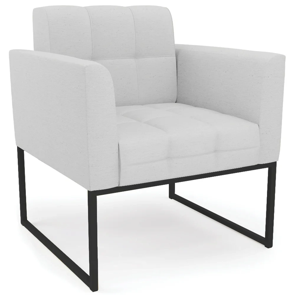 Sofá Namoradeira e 1 Poltrona Base Industrial Preto Ana Linho Cinza - Ibiza