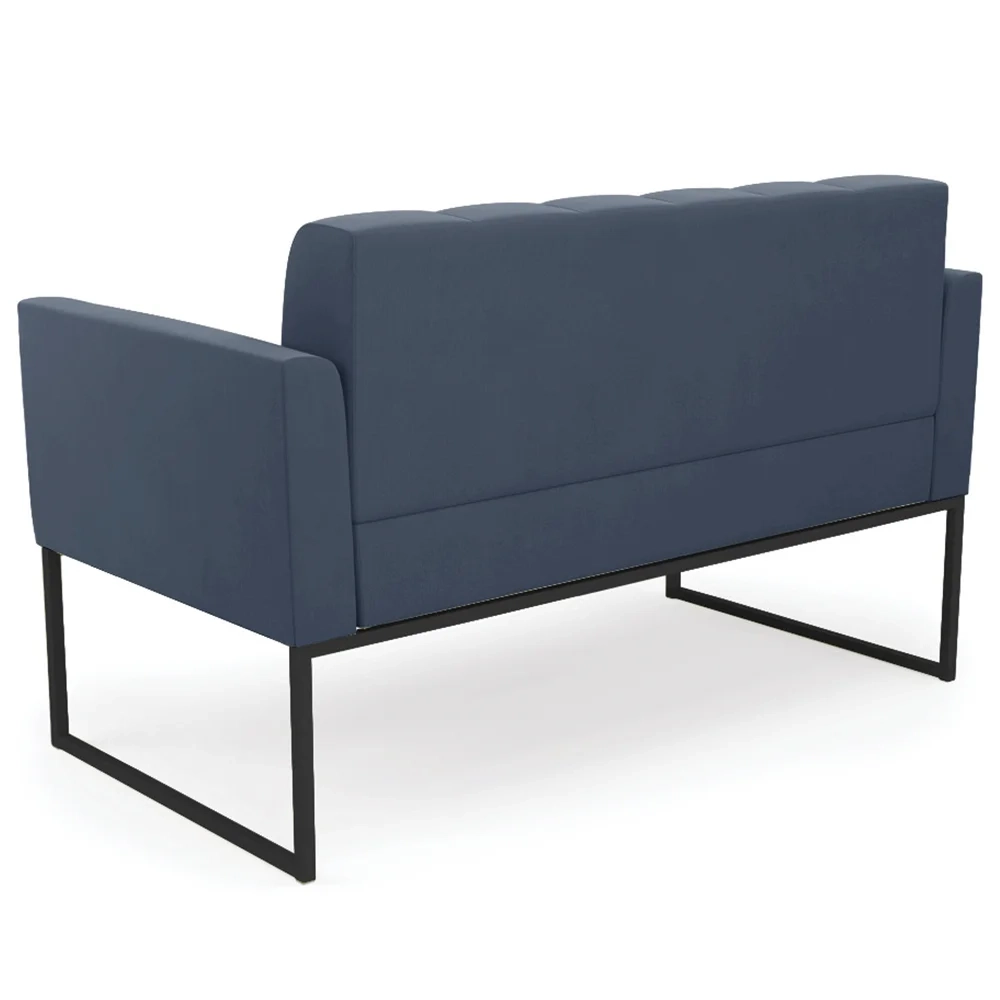 Sofá Namoradeira e 1 Poltrona Base Industrial Preto Ana Suede Azul Marinho - Ibiza