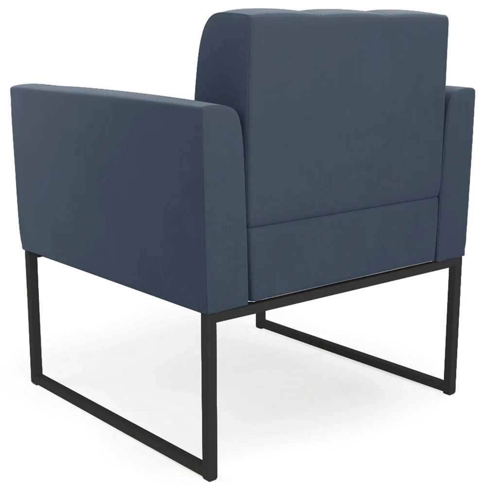 Sofá Namoradeira e 1 Poltrona Base Industrial Preto Ana Suede Azul Marinho - Ibiza