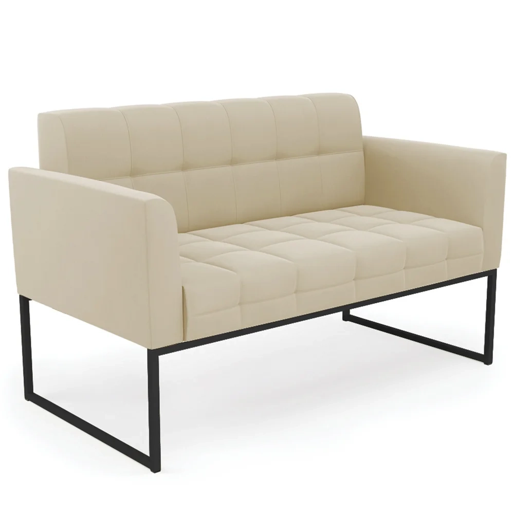 Sofá Namoradeira e 1 Poltrona Base Industrial Preto Ana Suede Bege - Ibiza