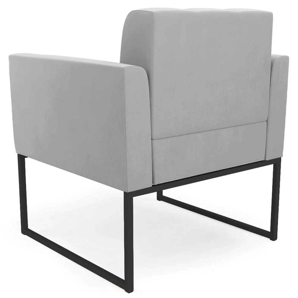 Sofá Namoradeira e 1 Poltrona Base Industrial Preto Ana Suede Cinza - Ibiza