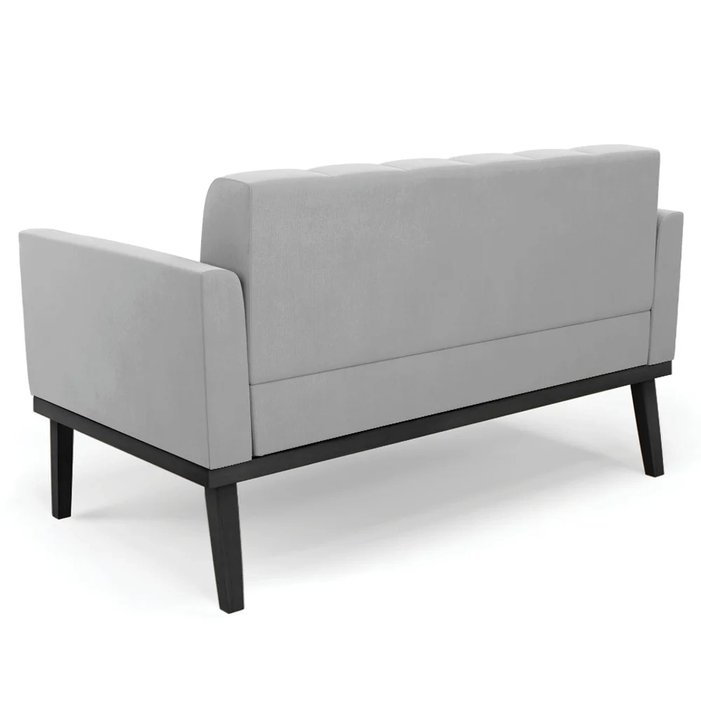 Sofá Namoradeira e 2 Poltronas Base Madeira Preto Ana Suede Cinza - Ibiza