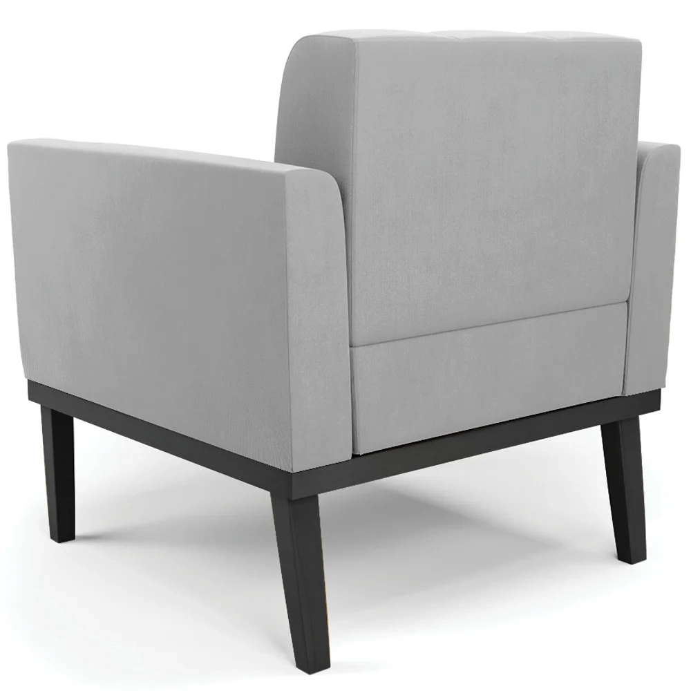 Sofá Namoradeira e 2 Poltronas Base Madeira Preto Ana Suede Cinza - Ibiza