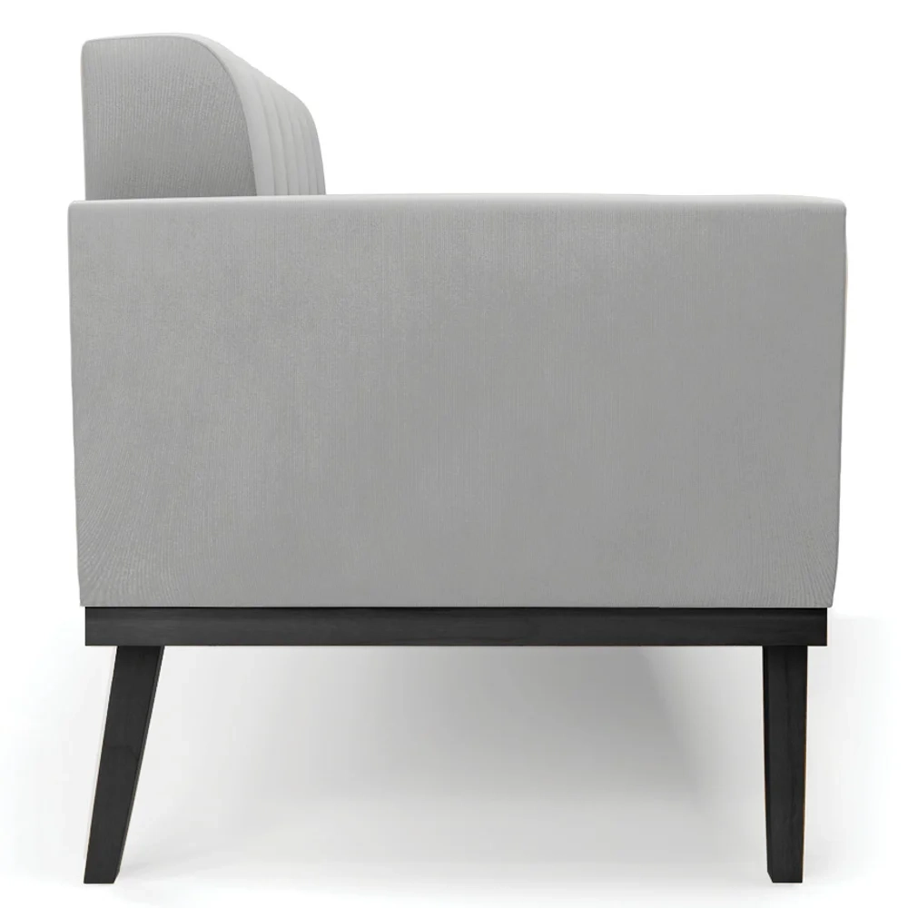 Sofá Namoradeira e 2 Poltronas Base Madeira Preto Ana Suede Cinza - Ibiza