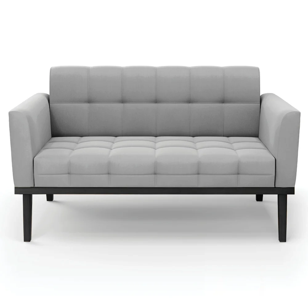 Sofá Namoradeira e 2 Poltronas Base Madeira Preto Ana Suede Cinza - Ibiza