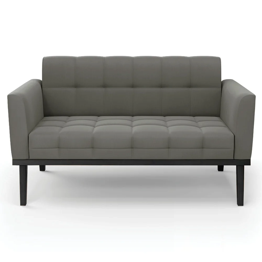 Sofá Namoradeira e 2 Poltronas Base Madeira Preto Ana Suede Grafite - Ibiza