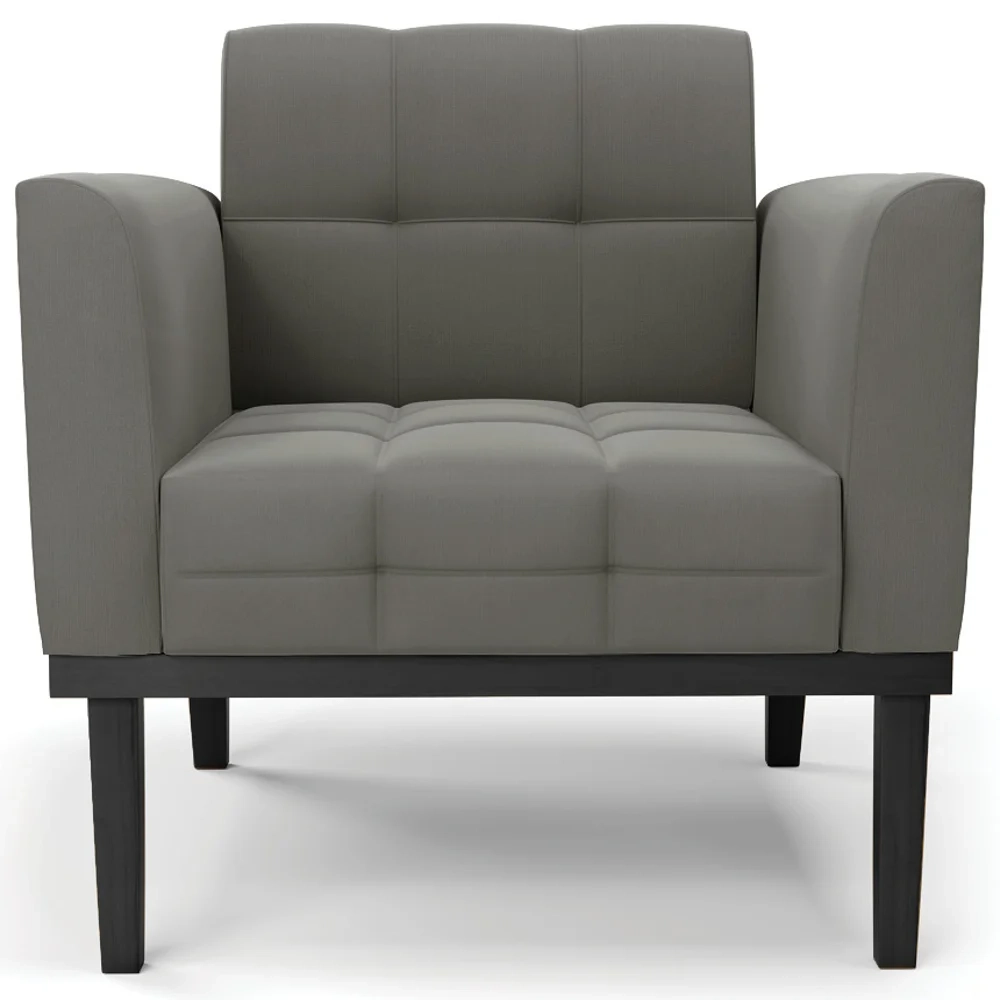 Sofá Namoradeira e 2 Poltronas Base Madeira Preto Ana Suede Grafite - Ibiza