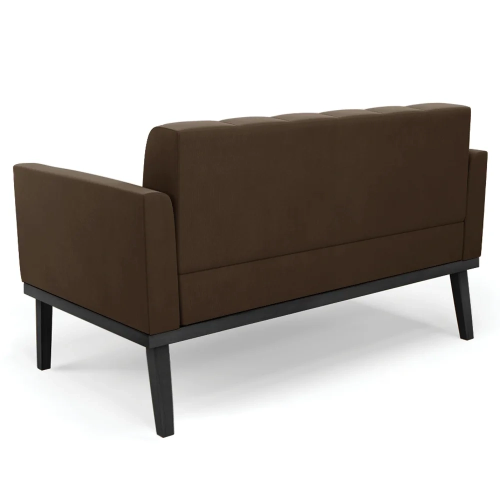 Sofá Namoradeira e 2 Poltronas Base Madeira Preto Ana Suede Marrom - Ibiza