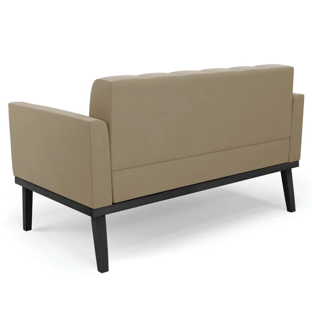 Sofá Namoradeira e 2 Poltronas Base Madeira Preto Ana Suede Marrom RT - Ibiza