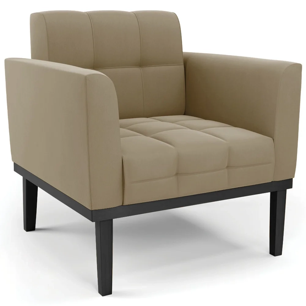 Sofá Namoradeira e 2 Poltronas Base Madeira Preto Ana Suede Marrom RT - Ibiza