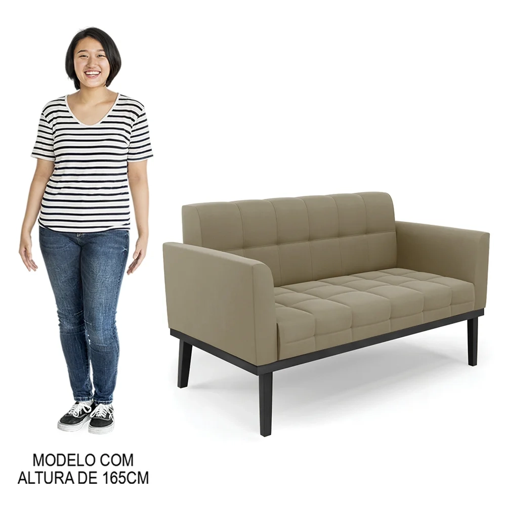 Sofá Namoradeira e 2 Poltronas Base Madeira Preto Ana Suede Marrom RT - Ibiza