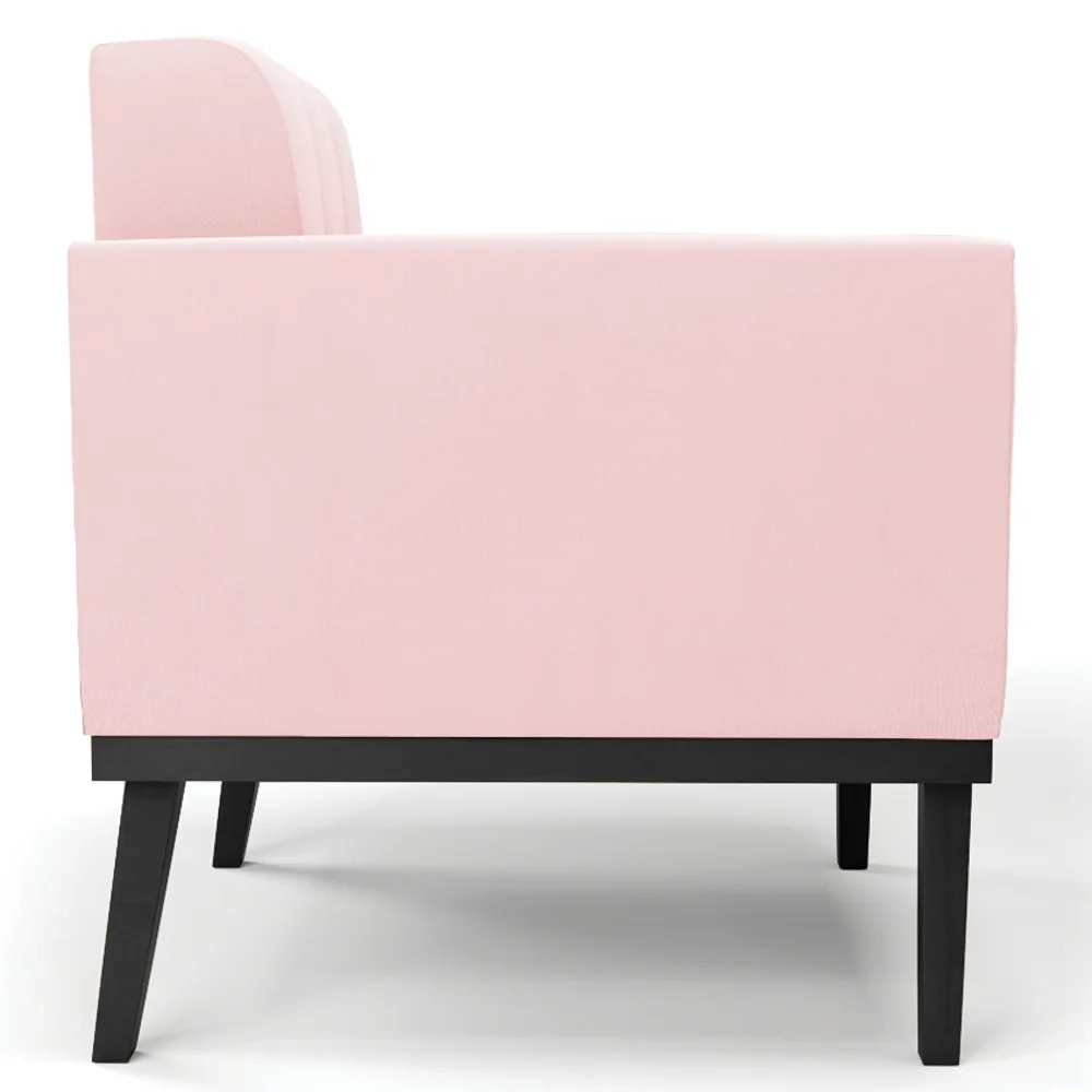 Sofá Namoradeira e 2 Poltronas Base Madeira Preto Ana Suede Rosa Bebê - Ibiza