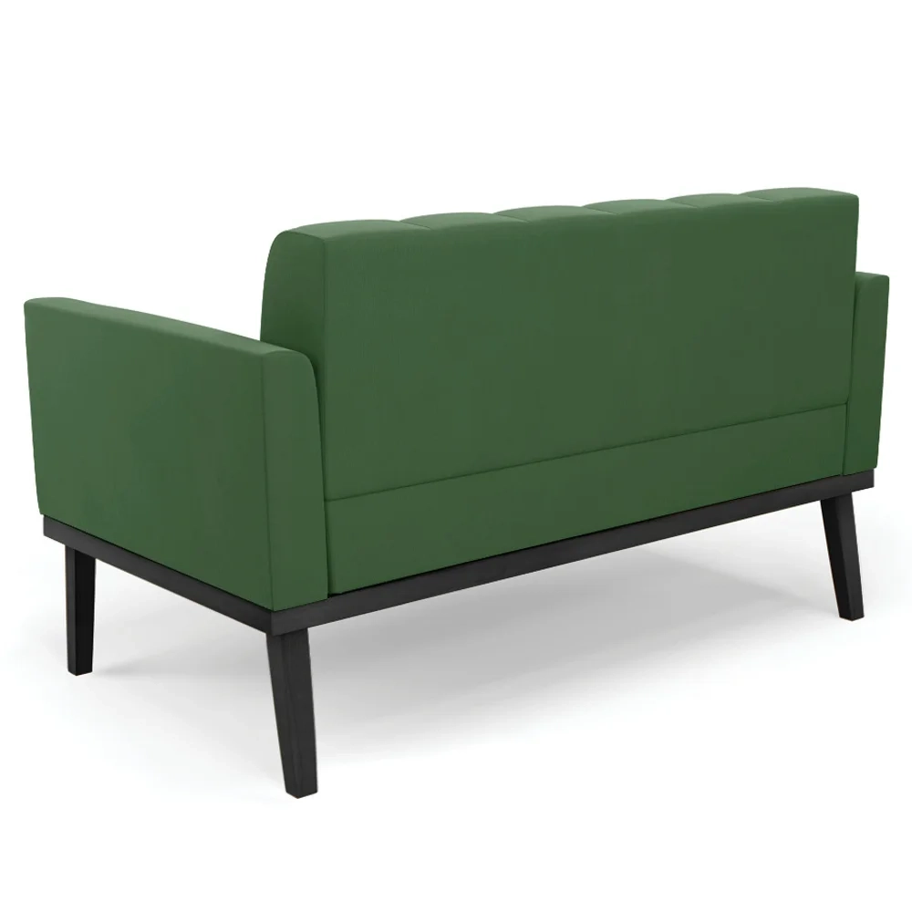 Sofá Namoradeira e 2 Poltronas Base Madeira Preto Ana Suede Verde - Ibiza