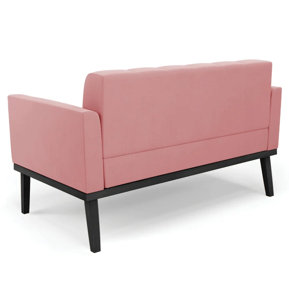 Sofá Namoradeira e 2 Poltronas Base Madeira Preto Ana Suede Rosê - Ibiza