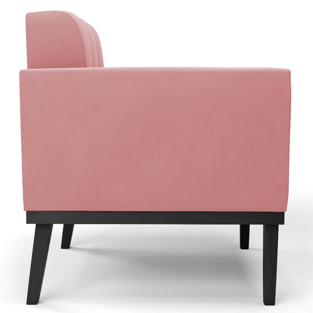 Sofá Namoradeira e 2 Poltronas Base Madeira Preto Ana Suede Rosê - Ibiza