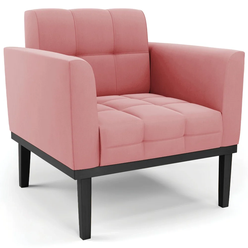 Sofá Namoradeira e 2 Poltronas Base Madeira Preto Ana Suede Rosê - Ibiza