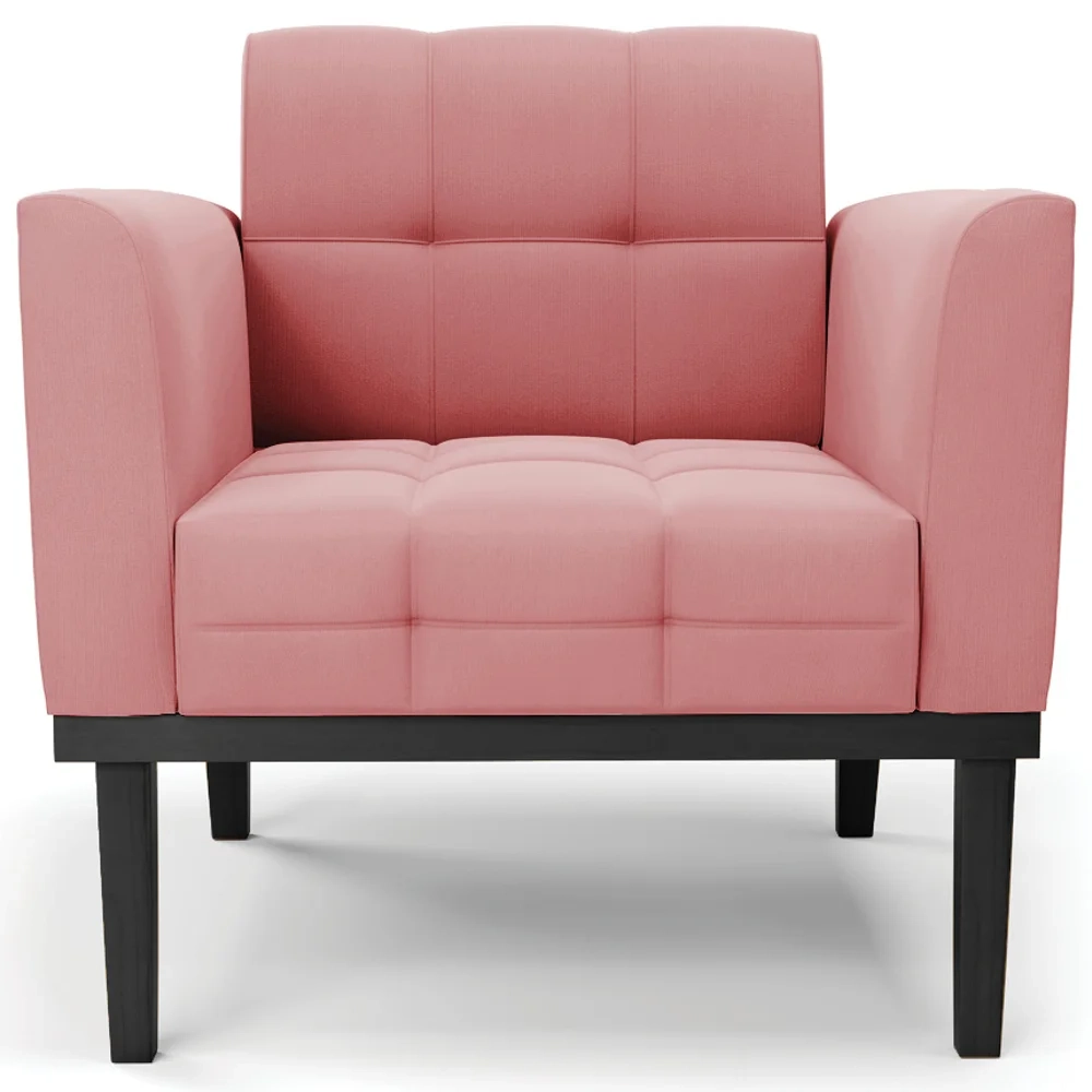 Sofá Namoradeira e 2 Poltronas Base Madeira Preto Ana Suede Rosê - Ibiza