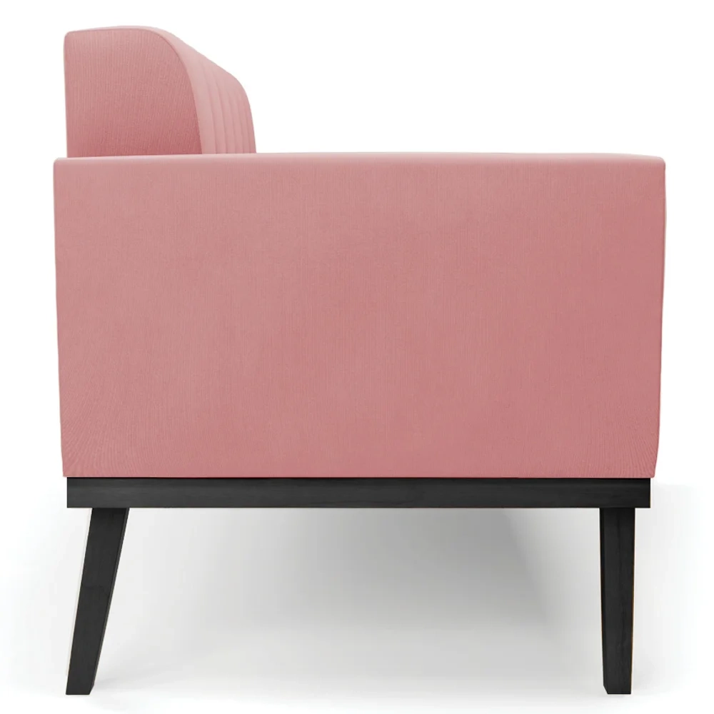 Sofá Namoradeira e 2 Poltronas Base Madeira Preto Ana Suede Rosê - Ibiza