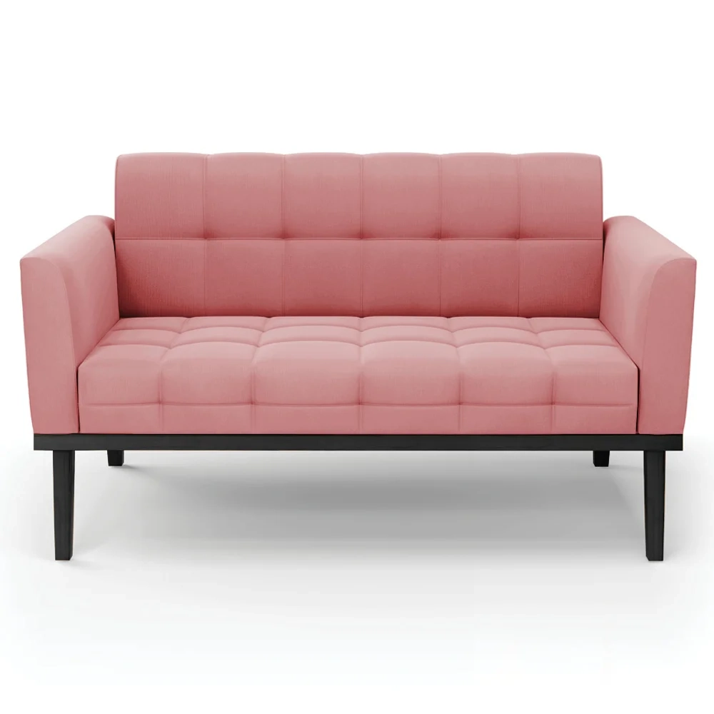 Sofá Namoradeira e 2 Poltronas Base Madeira Preto Ana Suede Rosê - Ibiza