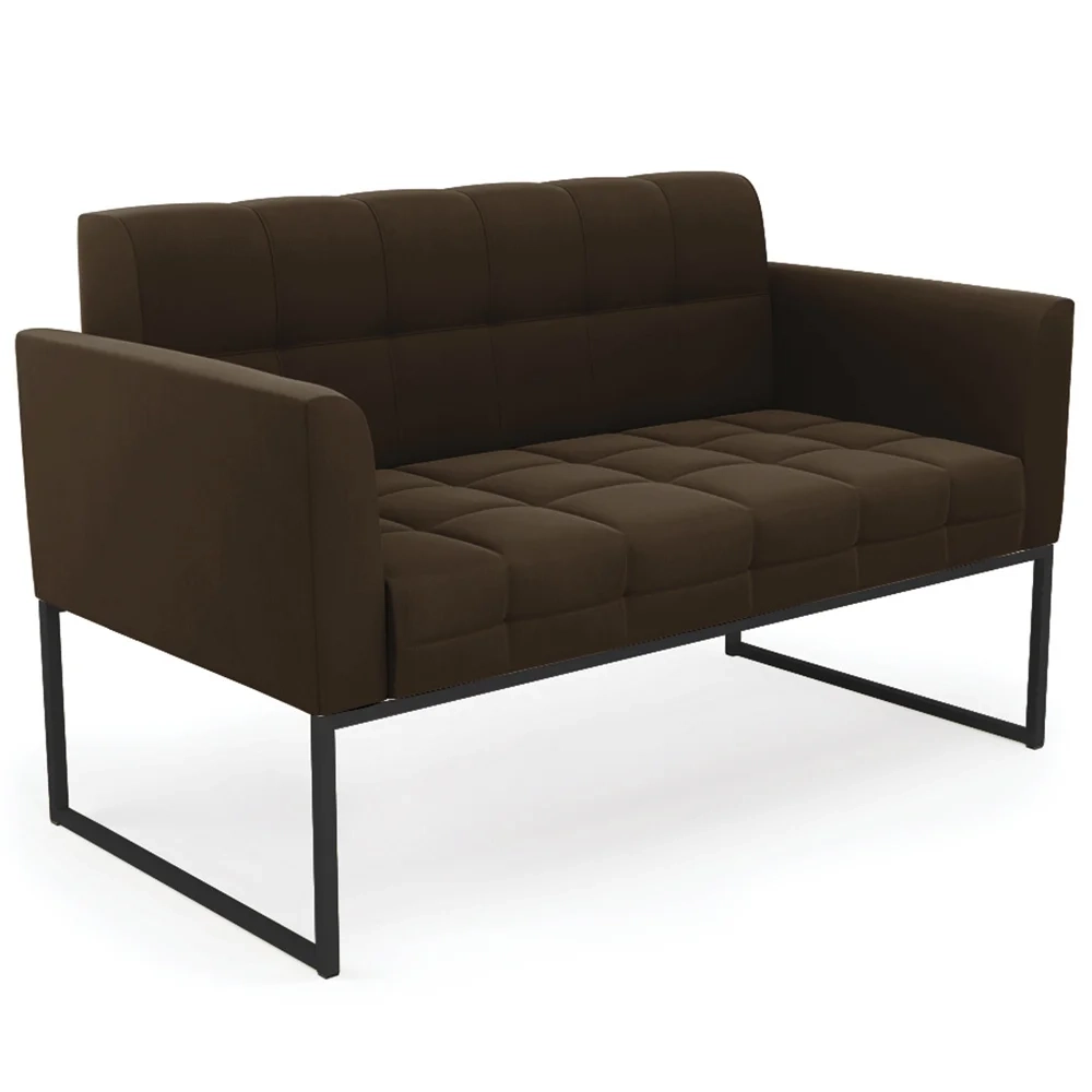 Sofá Namoradeira e 1 Poltrona Base Industrial Preto Ana Suede Marrom - Ibiza