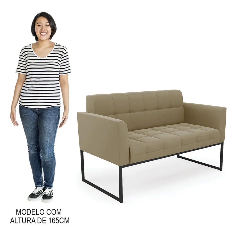 Sofá Namoradeira e 1 Poltrona Base Industrial Preto Ana Suede Marrom RT - Ibiza